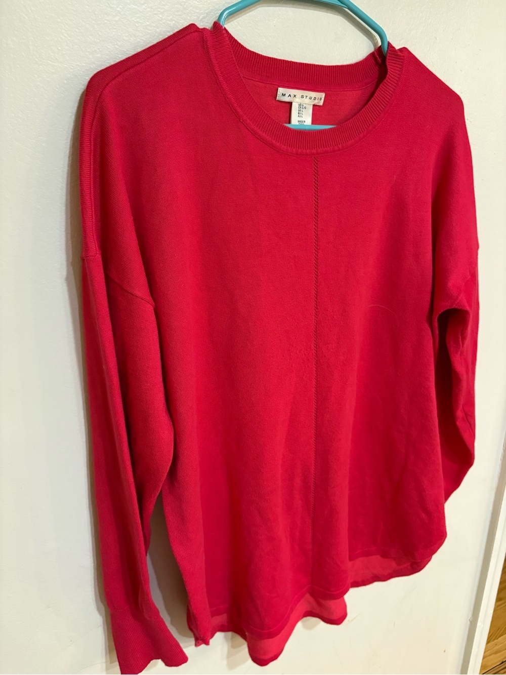 Max Studio Crewneck Sweater shirt long sleeve in Hot Pink size large